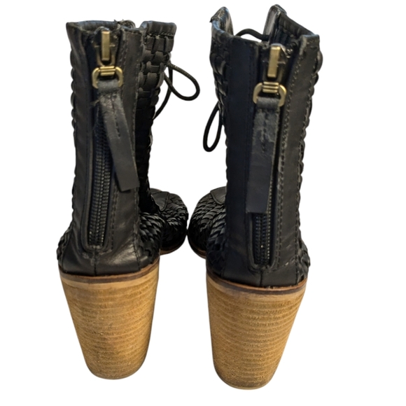 Rebels Black Woven Leather Lace Up Open Toe Bohemian Heels / Booties SZ 8 - Picture 5 of 5